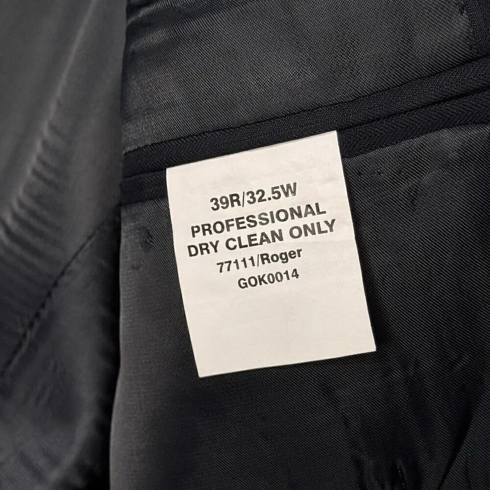 Jones New York Suit Jacket 39R Black Pinstripe 95% Wool Blazer Men Two Vent 0958